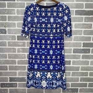 Eliza J Geometric Blue Shift Dress 3/4 Sleeves Size 6